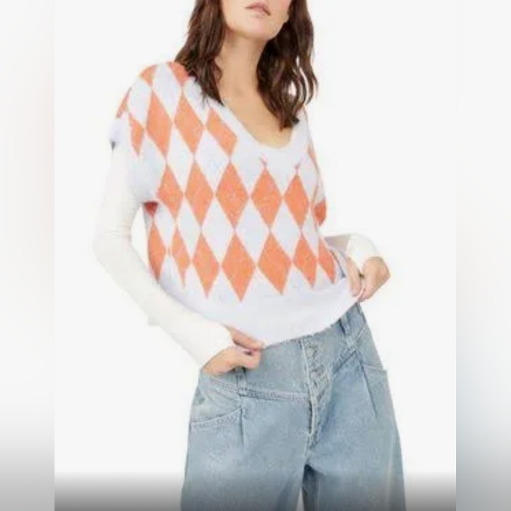 NWOT Free People Through The Motions Argyle Vest Small